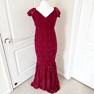 Burgundy Lace Maxi Gown/Dress M Dark Romantic Victorian Mermaid Dress